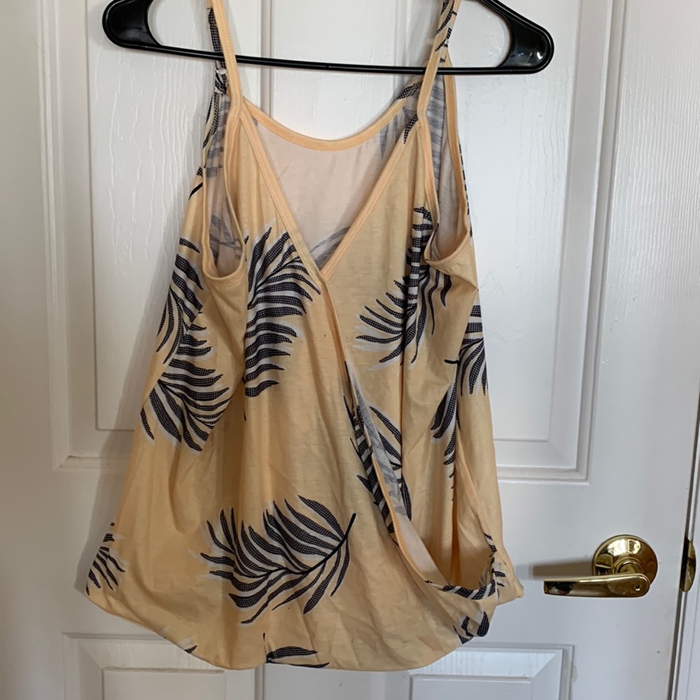 Yellow palm/feather tank top